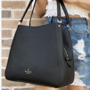 KATE SPADE Leila triple pocket black probables leather tote